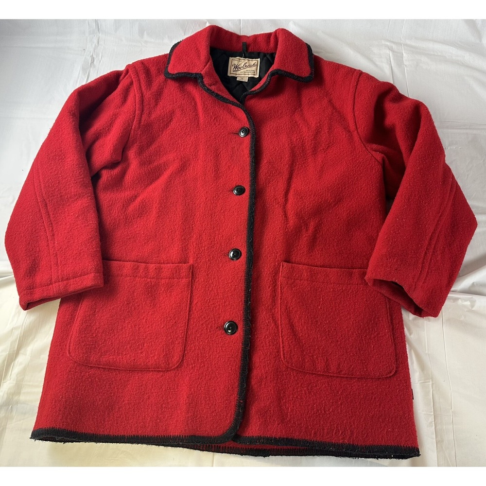 Woolrich VTG Womens Sz M Red Wool Blend Button Coat Barn Chore Jacket